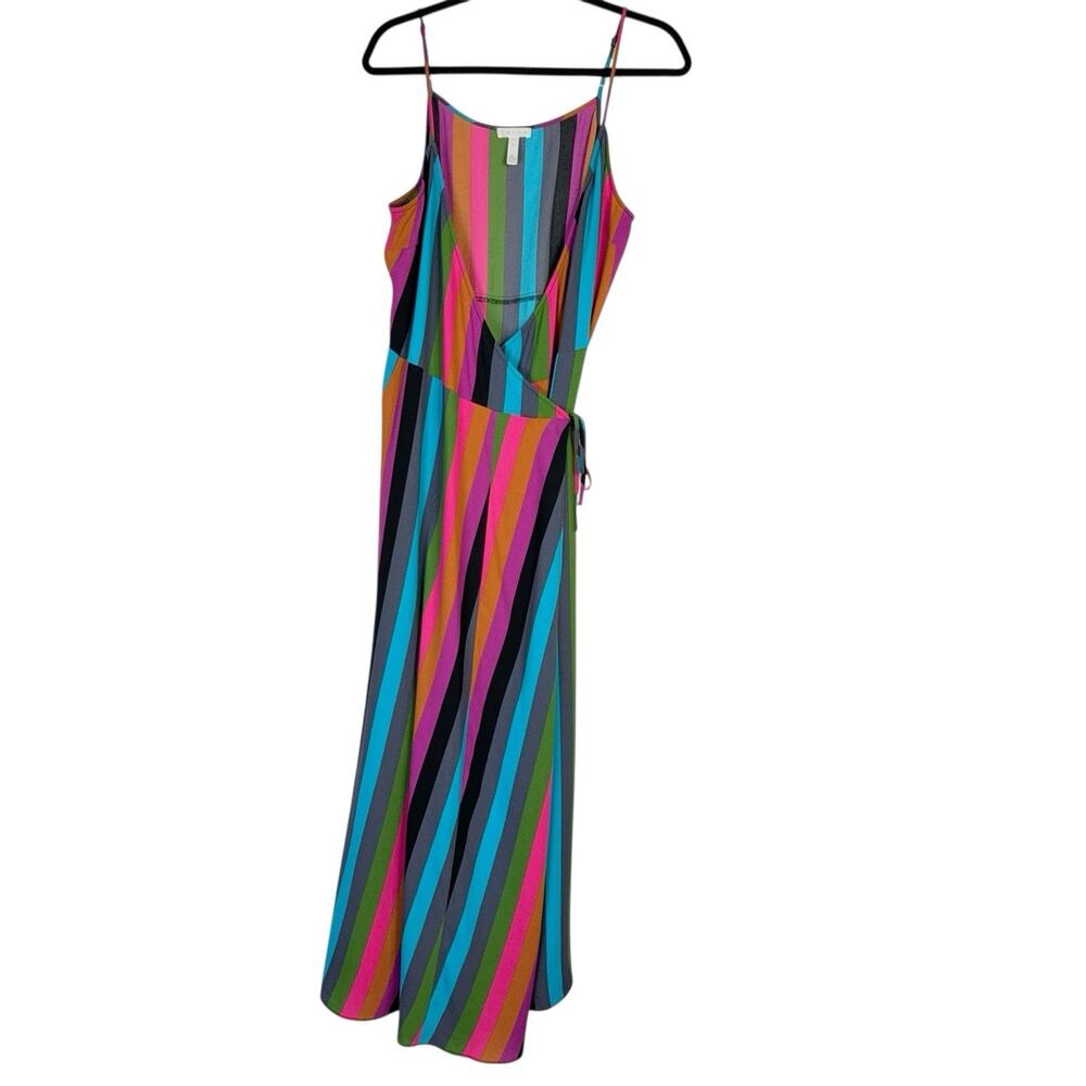 LEITH Multicolored Vertical Stripe Wrap Sleeveless Dress Women's Size Large